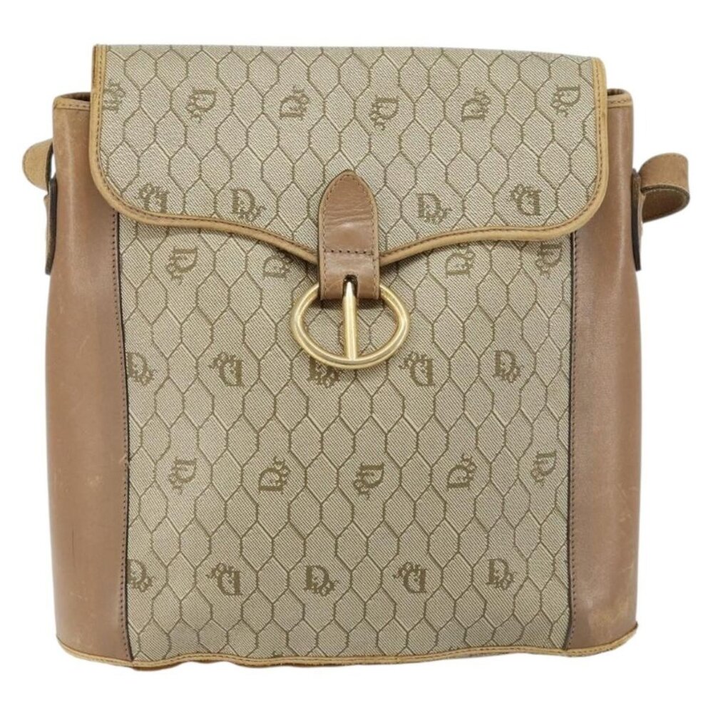 Christian Dior Honeycomb Canvas Shoulder Bag PVC Leather Beige Gold Auth ar13753 - Picture 2 of 16